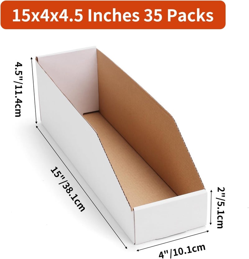 ZBEIVAN Cardboard Storage Bins Boxes 35 Packs 15x4x4.5 Inches, Easy Assembly Pantry Organizer Bins for Shelf, White - Image 2